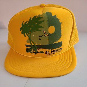 St. Maarten Netherlands Antilles Yellow Cap Hat Trucker Mesh Snapback Vintage